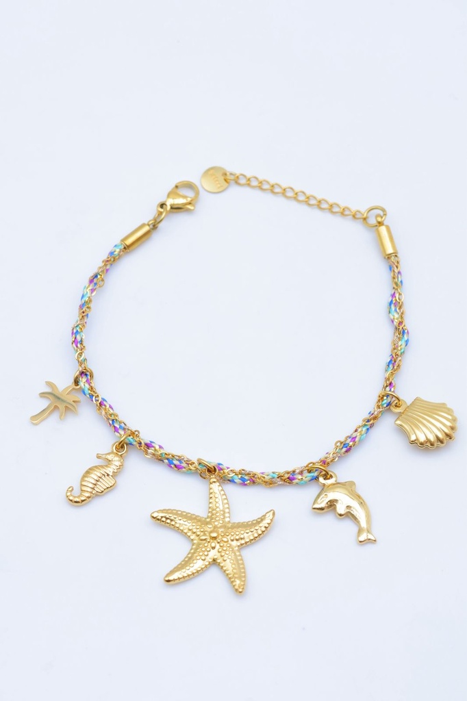 Bracelet inoxydable couleur or breloque animaux marins