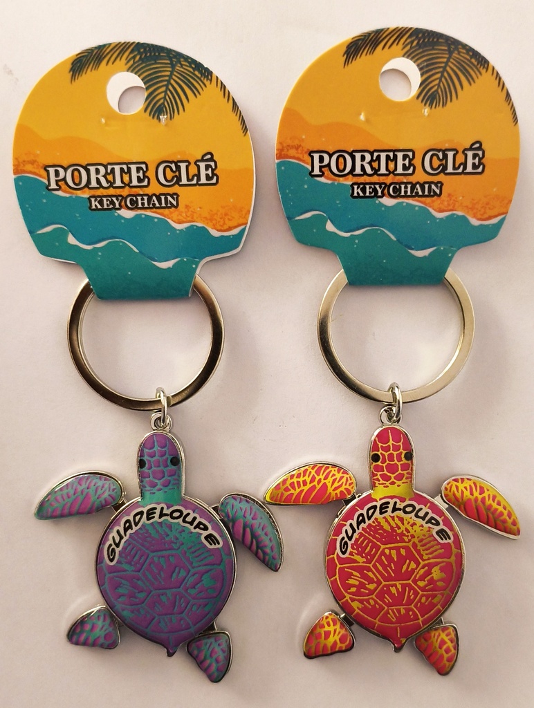 Porte-clé métal - Tortue, nageoires mobiles, bleu