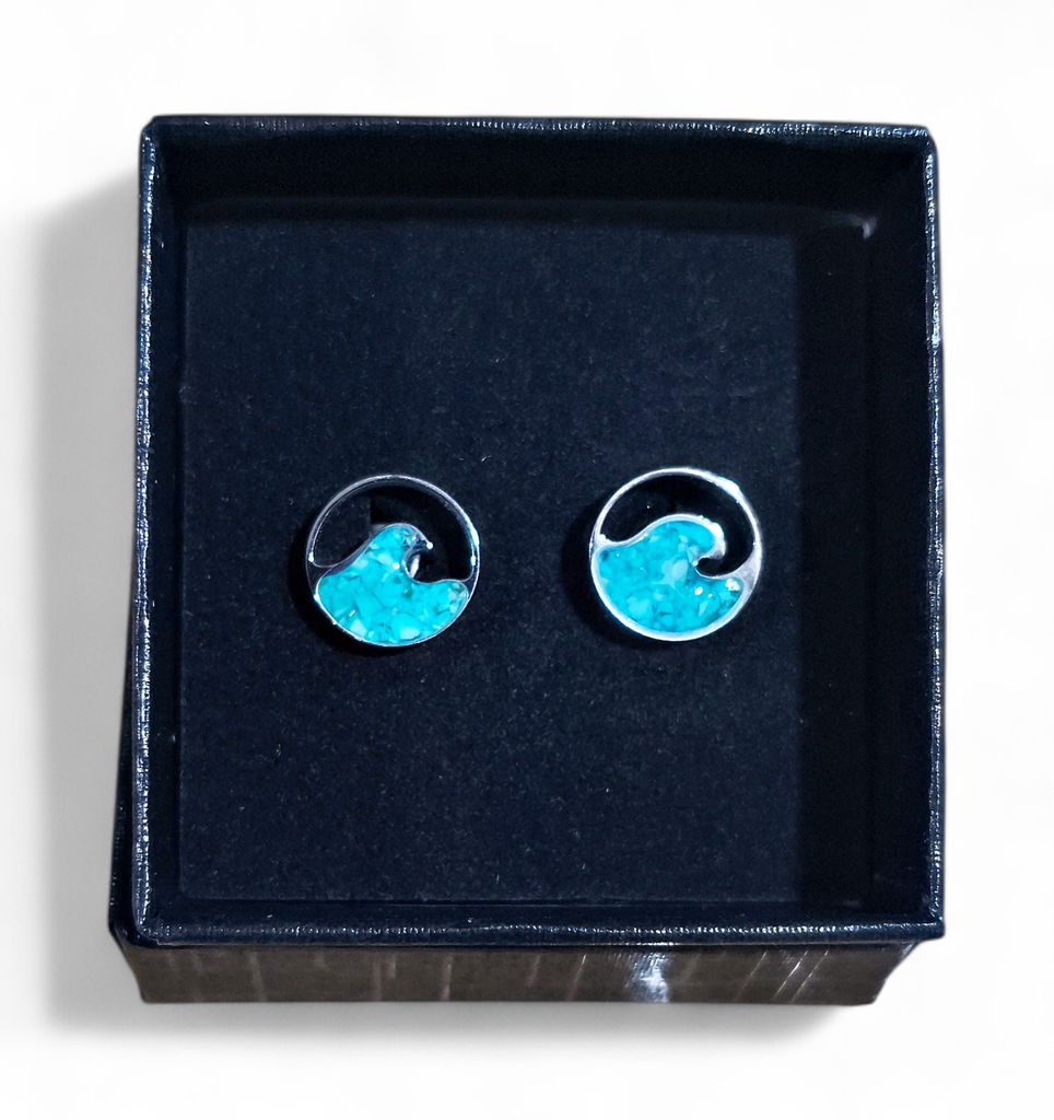 BO Puces Acier inoxydable Sodalite Vague bleu turquoise