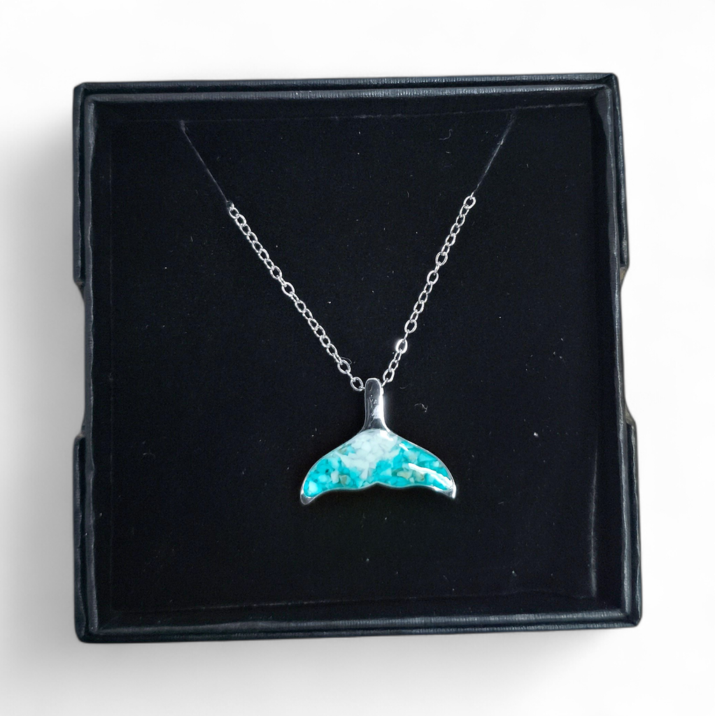 Collier Acier inoxydable Sodalite Queue de baleine sable vert turquoise