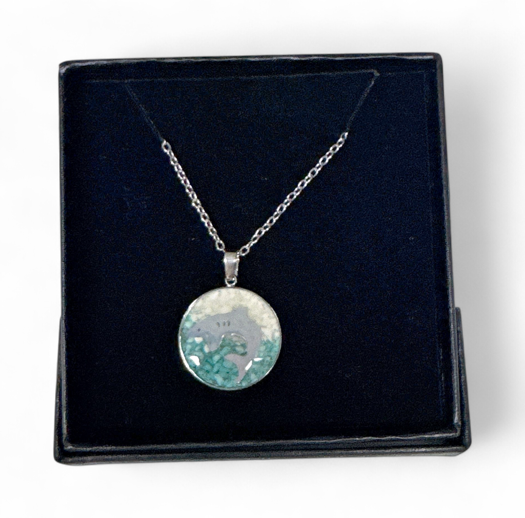 Collier Acier inoxydable Sodalite rond Requin sable vert turquoise