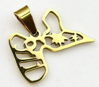 Pendentif Acier Inox Ajouré Carte et cocotier 3 Cm Or