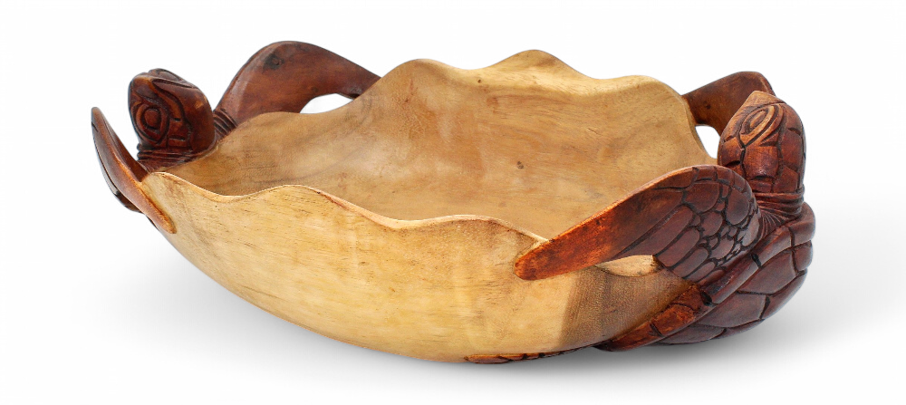 Bol Bois Sculpté avec 2 tortues 40 cm 
