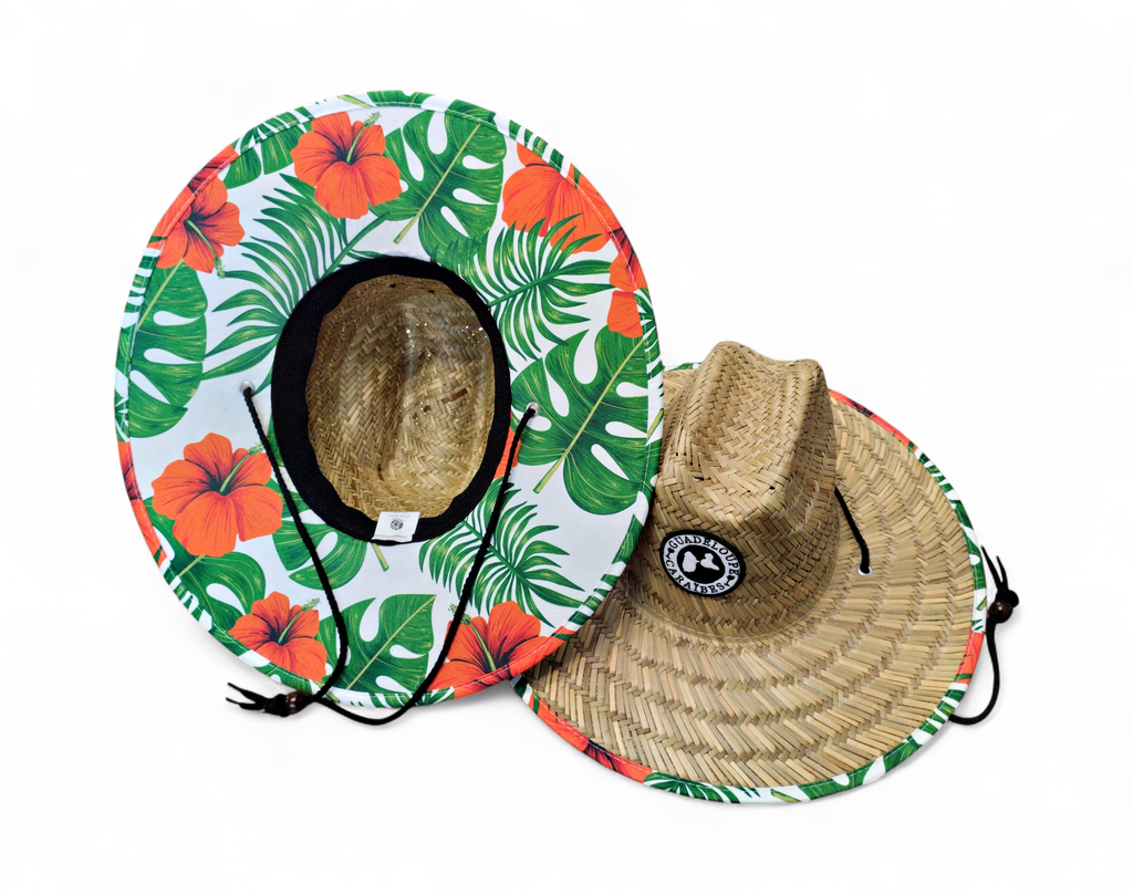 [11035] Chapeau en paille Hibiscus et feuillage