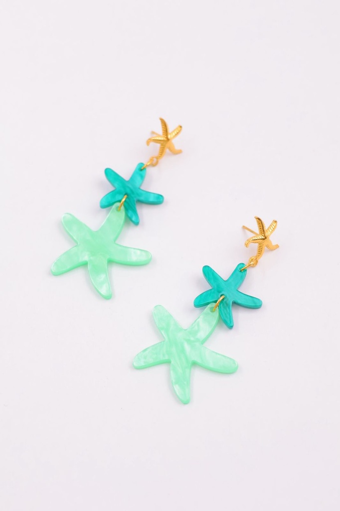 Boucle D'oreille inoxydable 3 étoiles de mer doré et couleur