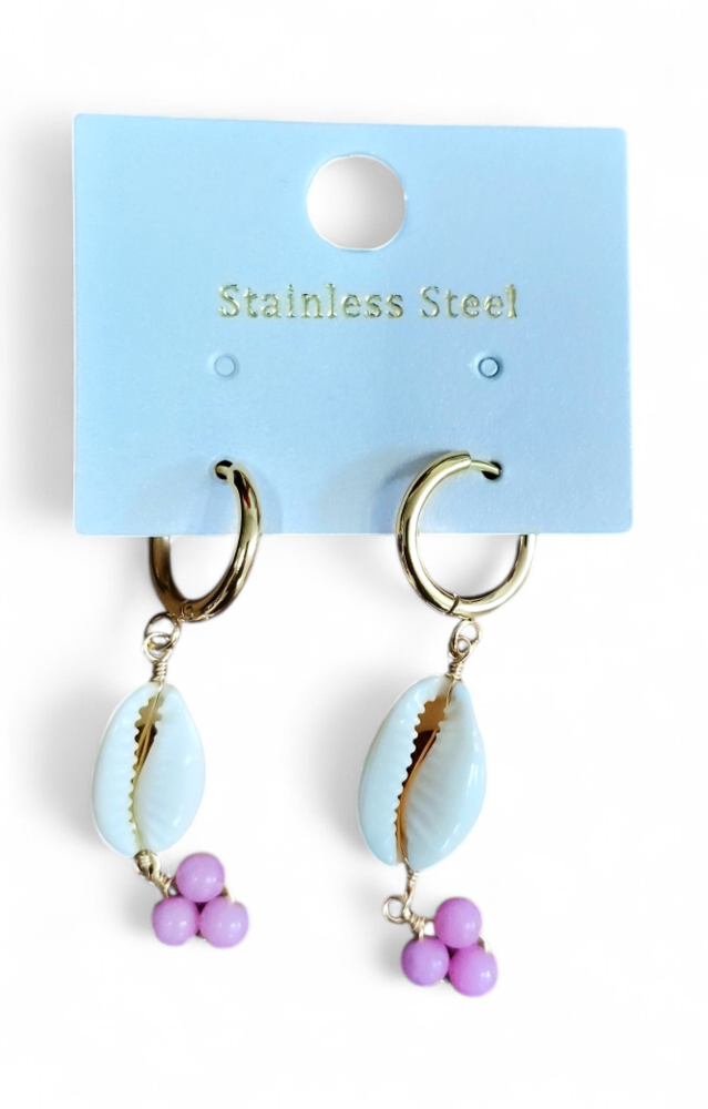 [22040] Boucle D'oreille inoxydable boule couleur et cauris