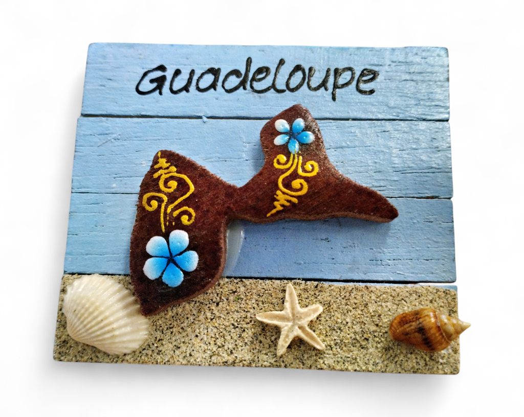 Magnet bois carte et coquillage sur sable