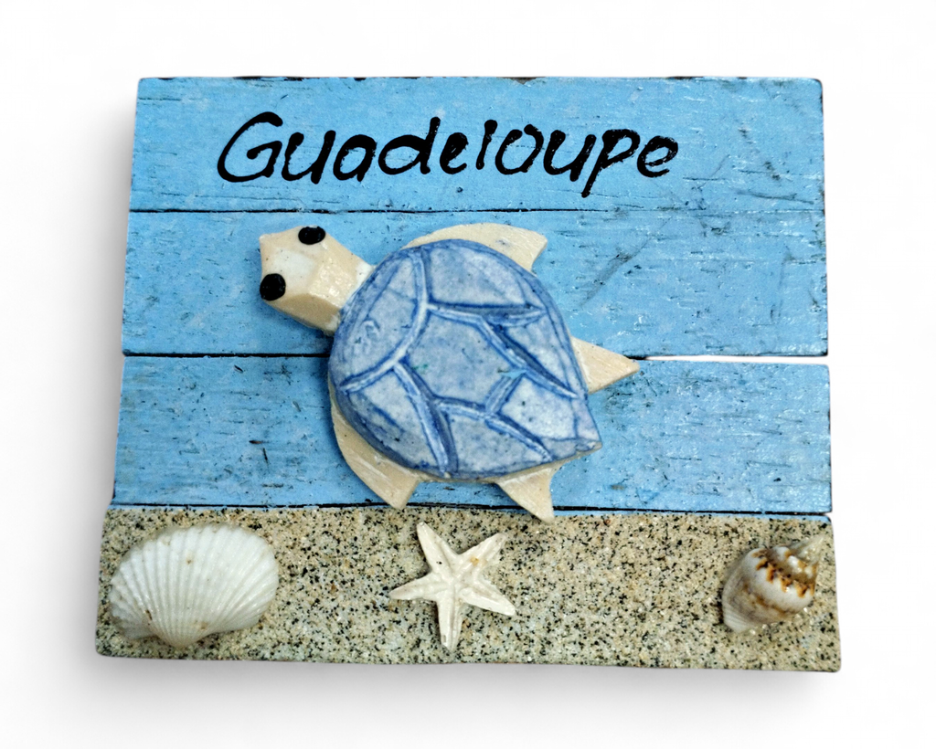 Magnet bois Tortue et coquillage sur sable