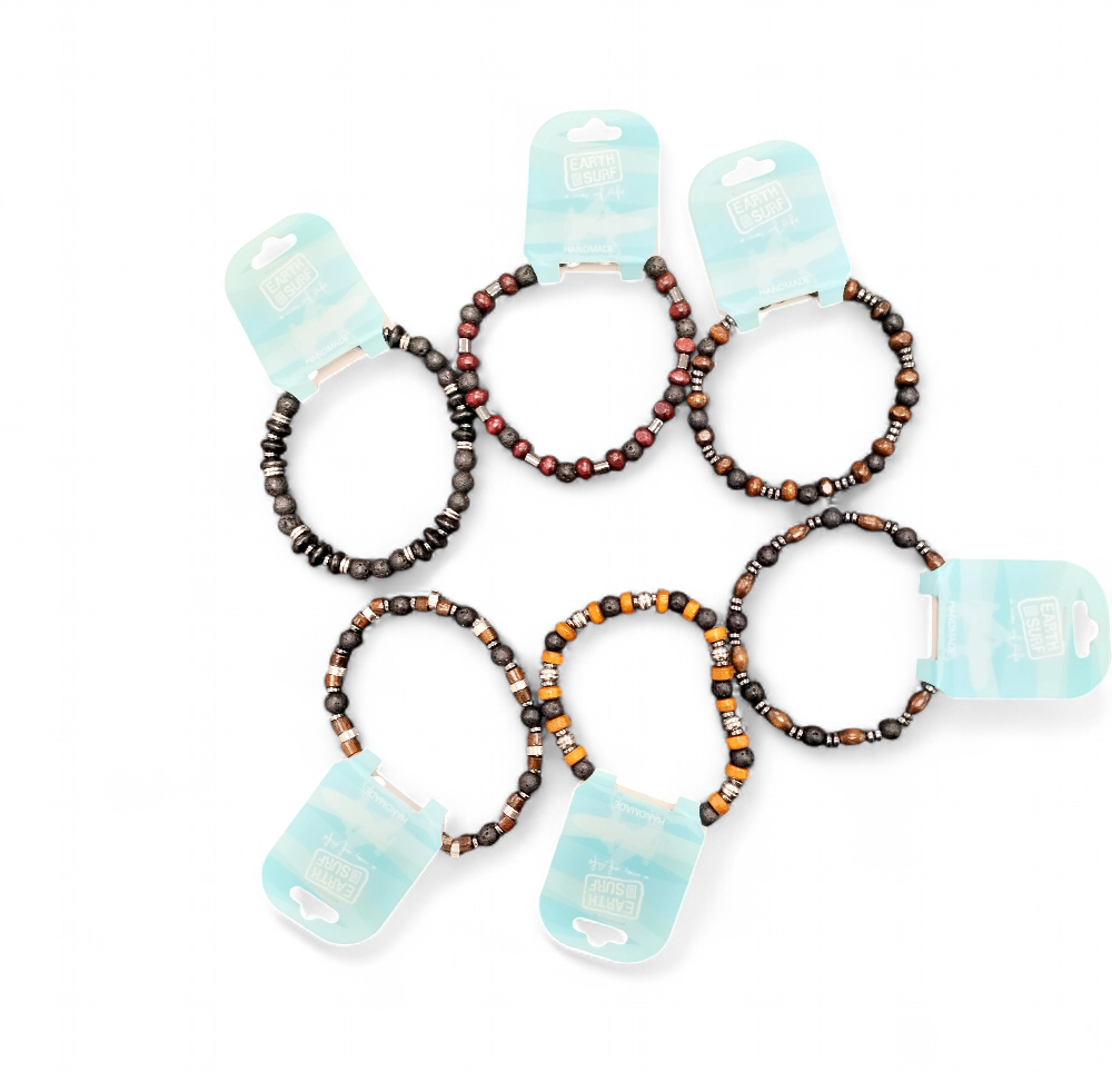 [23043] Bracelet en perles de lave et perles en bois, 8 styles 