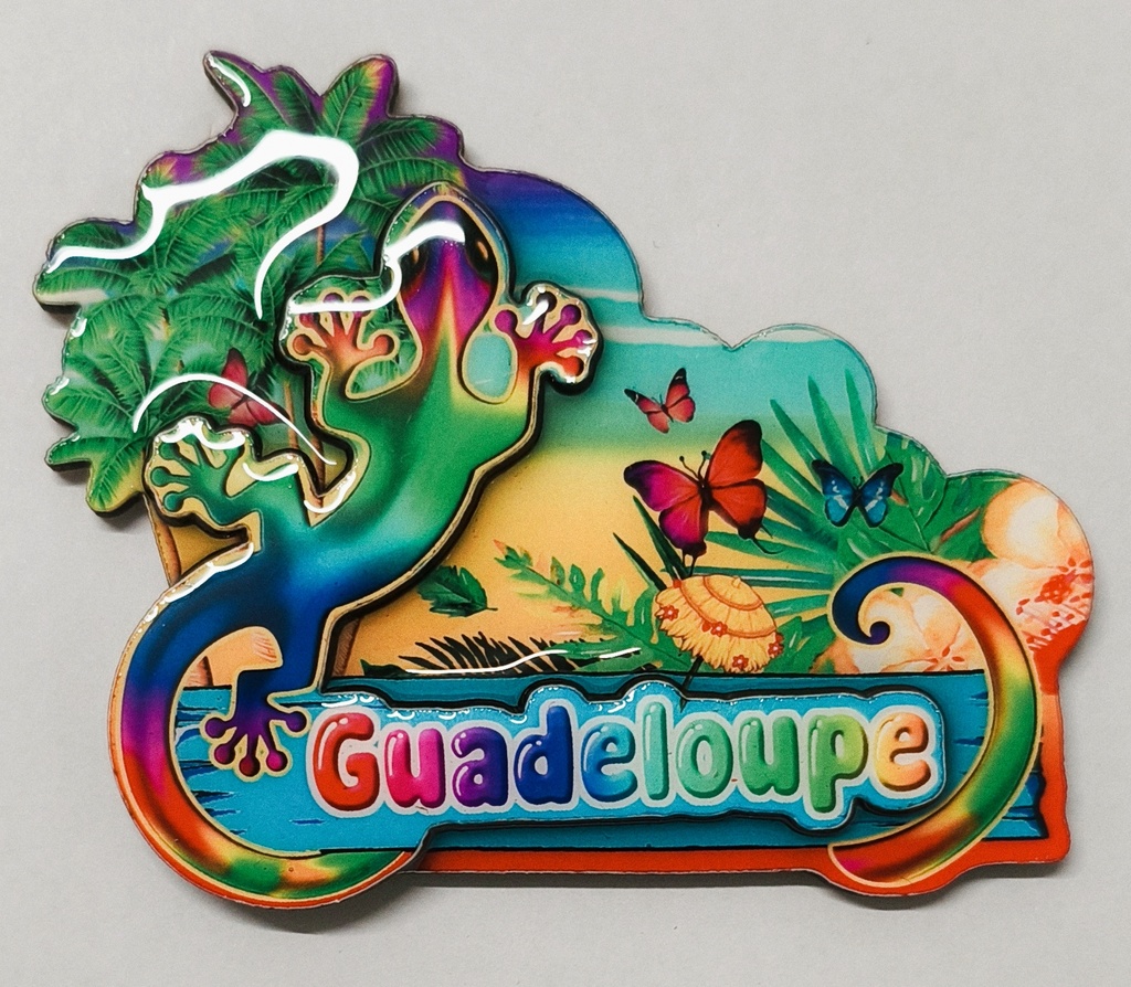 Magnet MDF plage parasol étoile de mer et lézard