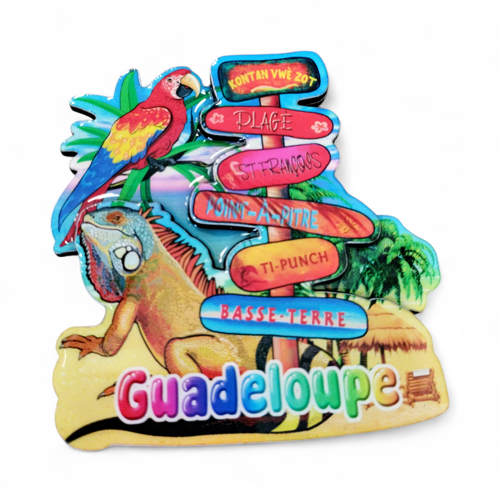 Magnet MDF - Panneaux de direction avec iguane et perroquet 