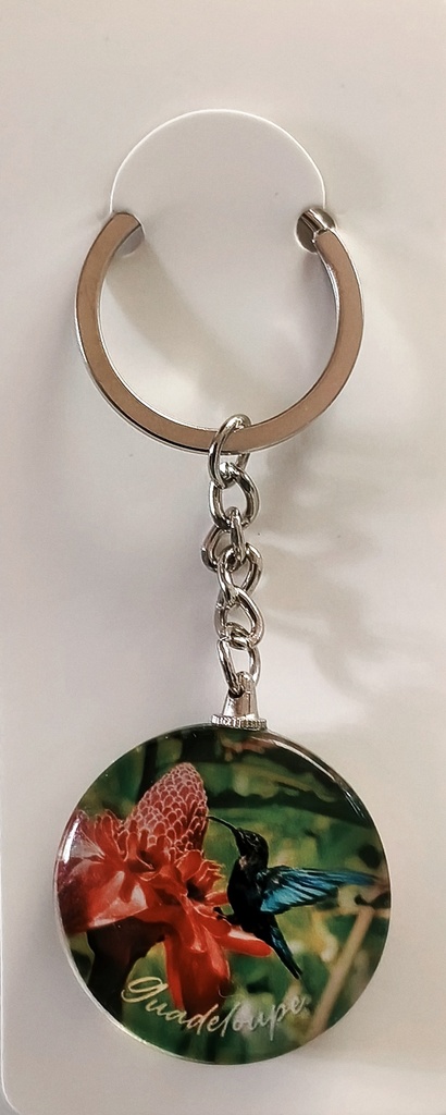 Porte-clé Verre - Colibri et Rose de porcelaine