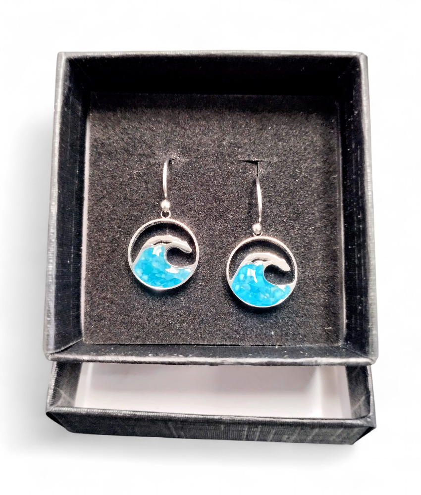 [22060] BO Acier inoxydable Sodalite vague bleu turquoise