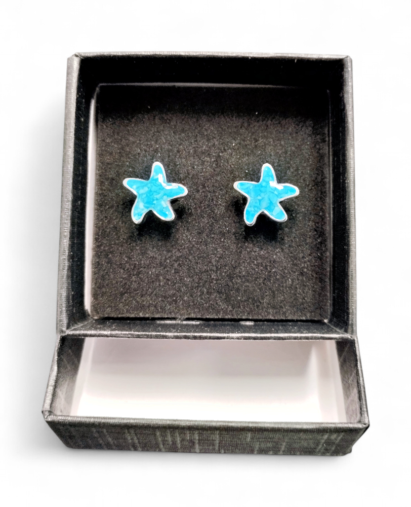 [22068] BO Puces Acier inoxydable Sodalite Etoile de mer bleu turquoise