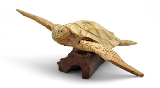 [46021] Sculpture Tortue Sur Socle Bois