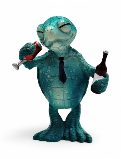 [46038] Figurine Tortue verre et bouteille de vin
