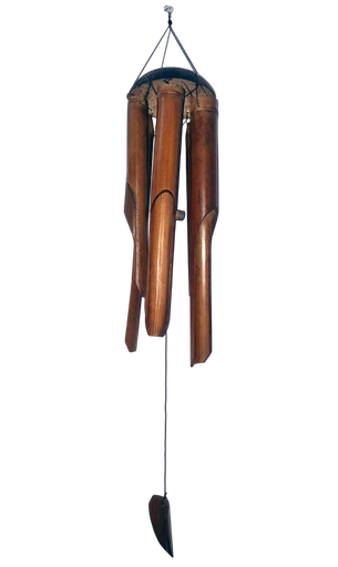 [47032] Carillon Bambou 30 Cm Sable Tête Coco Dessin Gecko Tortue Cocotier