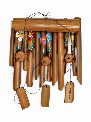 [47037] Carillon Bambou Large Avec Fleur Peint Main