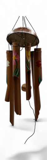 [47038] Carillon Bambou 30 Cm Tête Coco Et Fleur Peint Main