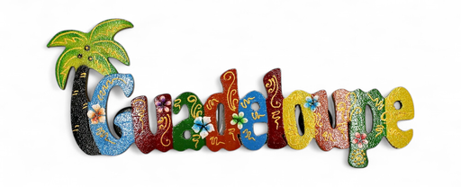 [15276] Magnet bois cocotier écriture nom de l'île peint 