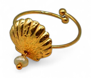 [21011] Bague inoxydable shell + perle 