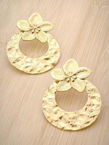 [22028] Boucle D'oreille inoxydable doré hibiscus + rond