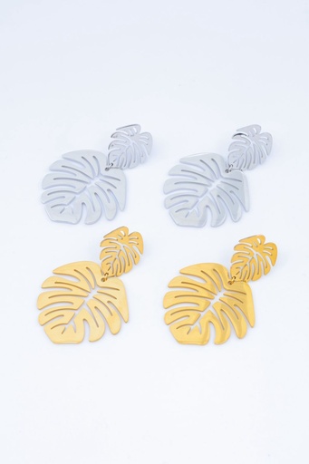 [22031] Boucle D'oreille inoxydable monstera couleur or 