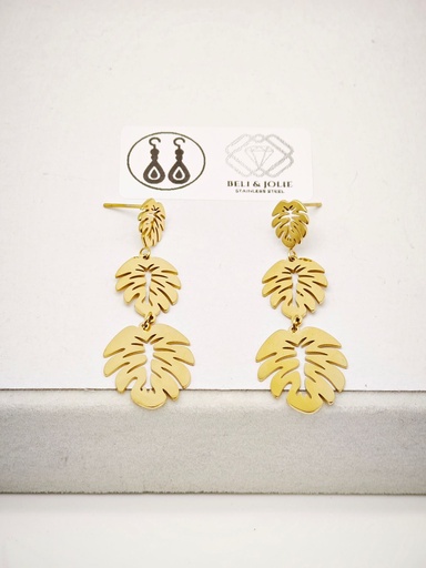 [22038] Boucle D'oreille inoxydable monstera x3