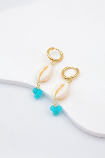 [22040] Boucle D'oreille inoxydable boule couleur et cauris