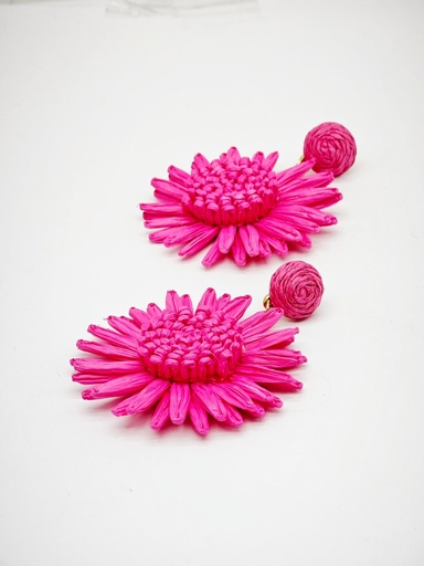 [22042] Boucle D'oreille inoxydable fleur raphia