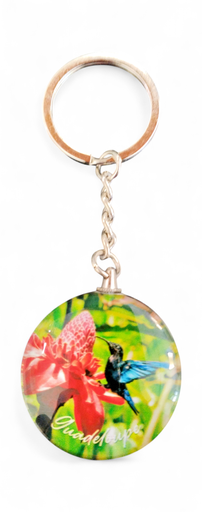 [16089] Porte-clé Verre - Colibri et Rose de porcelaine