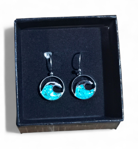 [22061] BO Acier inoxydable Sodalite vague vert turquoise