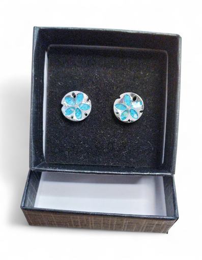 [22070] BO Puces Acier inoxydable Sodalite Shell bleu turquoise