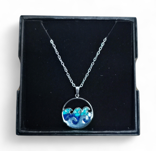 [26066] Collier Acier inoxydable Sodalite rond ajouré double vague sable bleu 