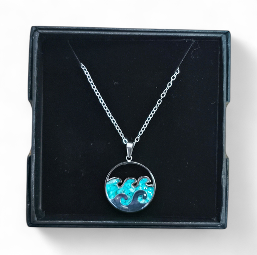[26067] Collier Acier inoxydable Sodalite rond ajouré double vague sable bleu turquoise